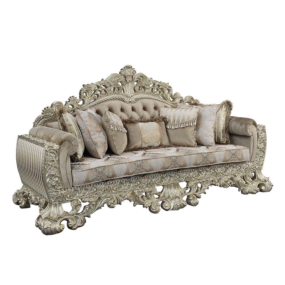 Sorina - Sofa - Velvet, Fabric & Antique Gold Finish