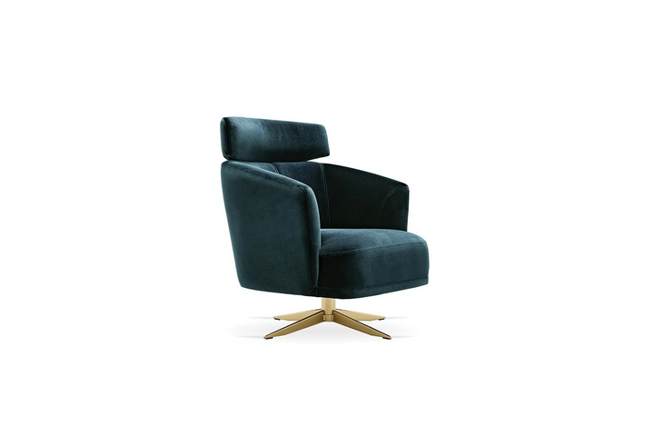 Sirona Swivel Armchair w/ Headrest, Velvet (Petrol)