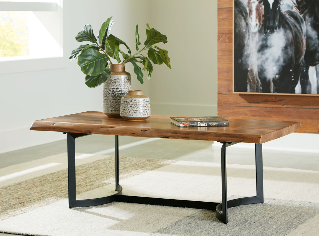 Fortmaine - Brown / Black - Rectangular Cocktail Table