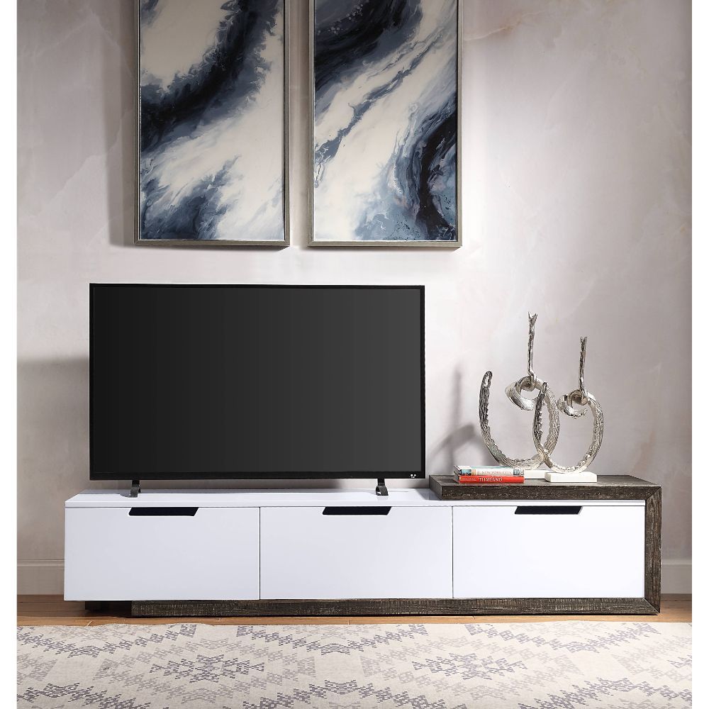 Orion - TV Stand - White High Gloss & Rustic Oak