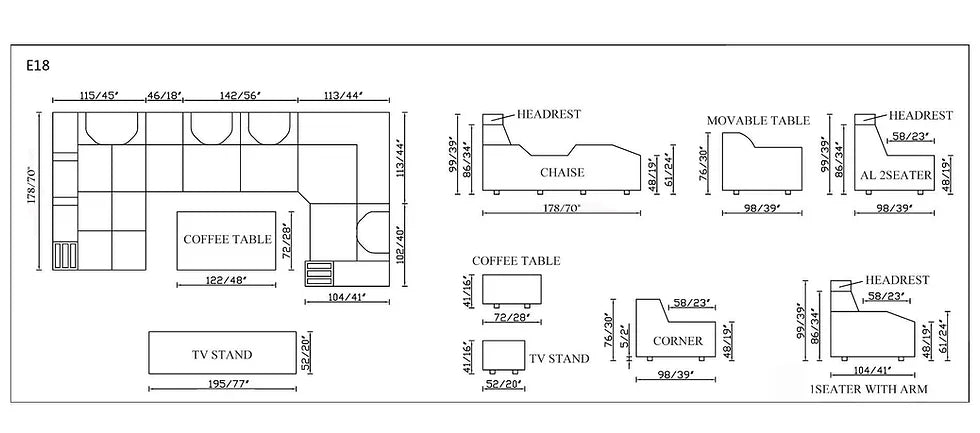 E-18 Light Grey & White Sectional Set