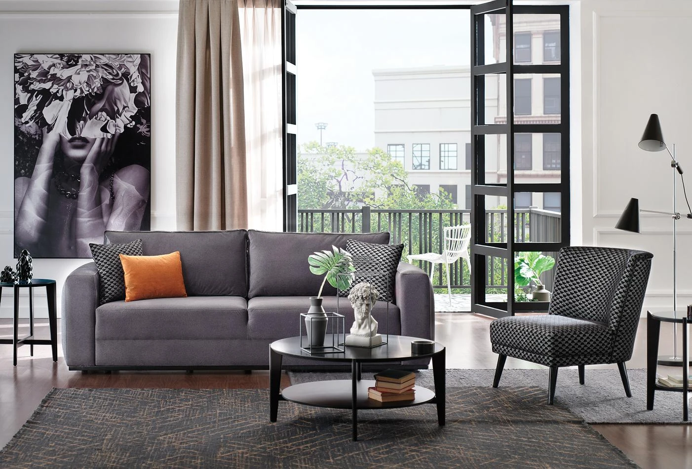 Carino Armchair, Linen (Hexagon Black)