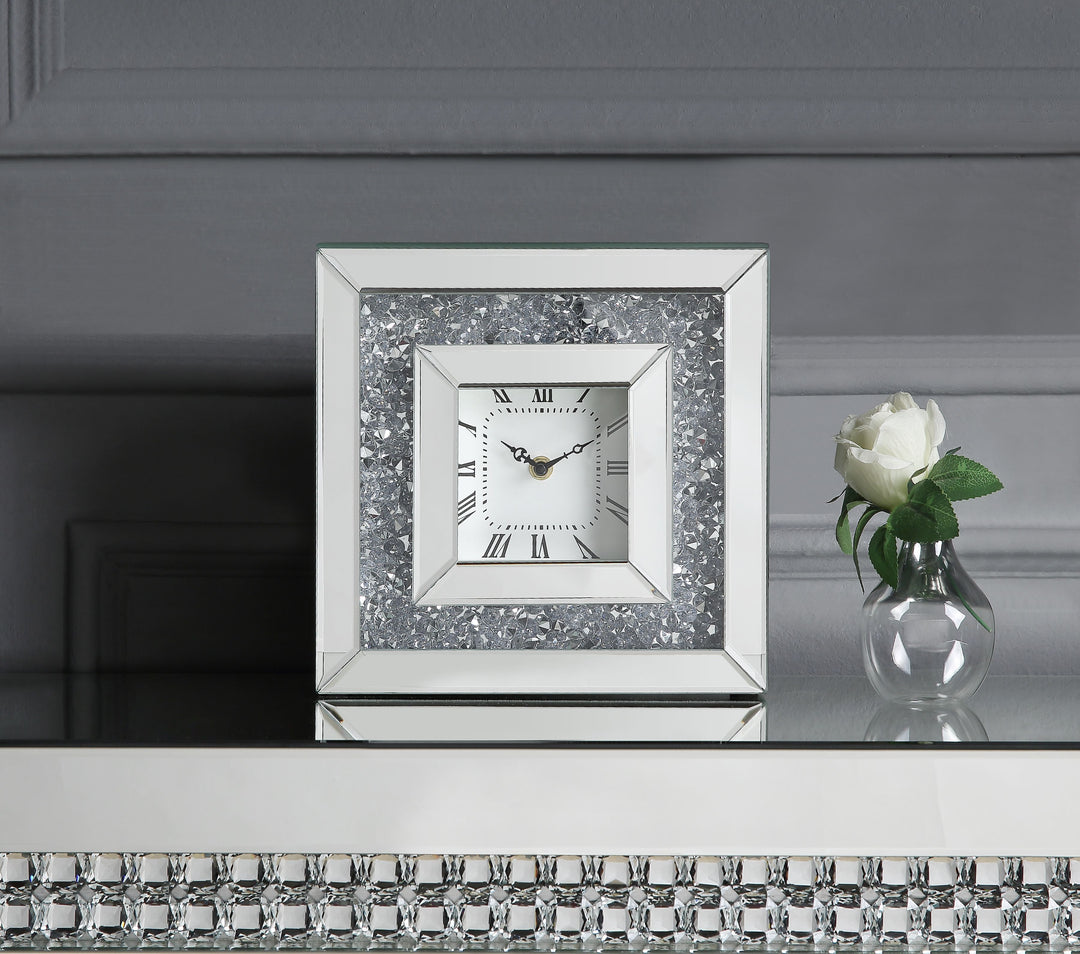 Noralie - Accent Clock - Mirrored & Faux Diamonds