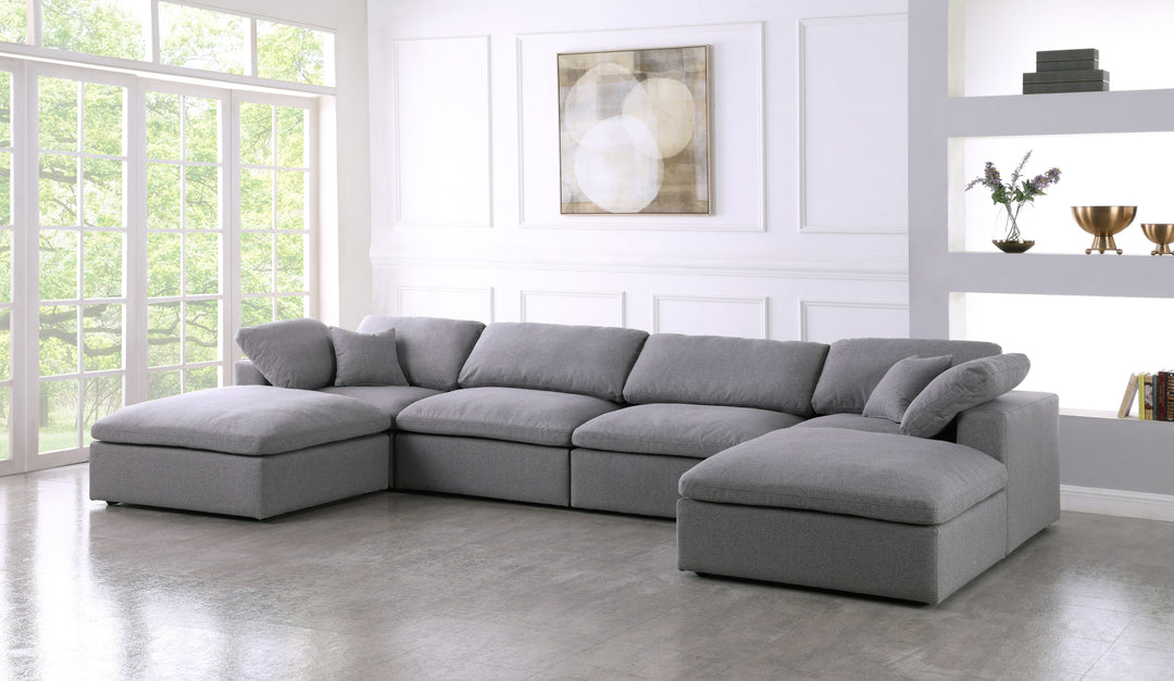 Serene - Linen Textured Fabric Deluxe Comfort Modular Sectional 6 Piece - Grey