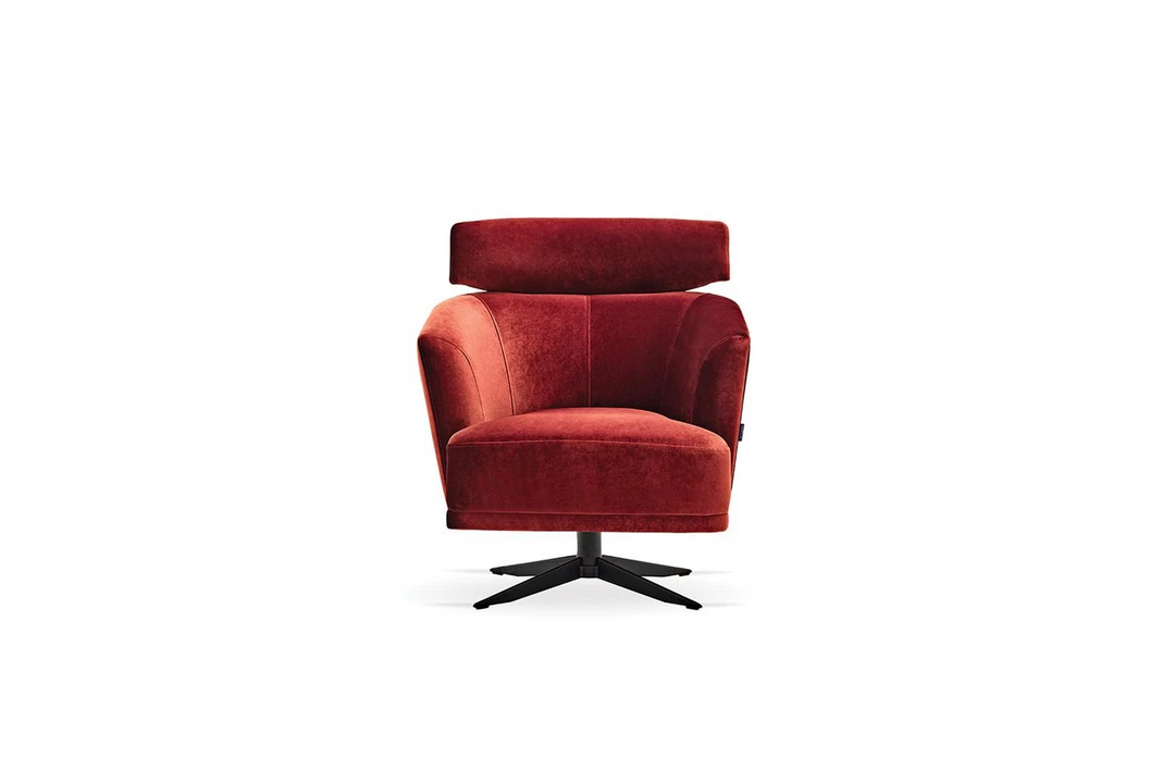 Sirona Swivel Armchair w/ Headrest, Velvet (Brick Red)