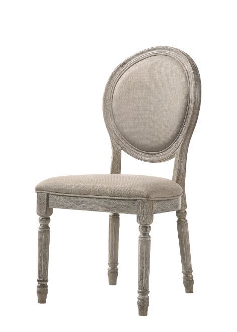 Faustine - Side Chair (Set of 2) - Tan Fabric & Salvaged Light Oak Finish