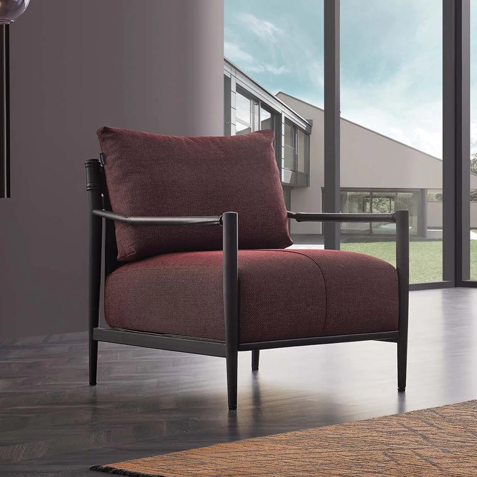 Linz Metal Armchair, Linen (Burgundy)