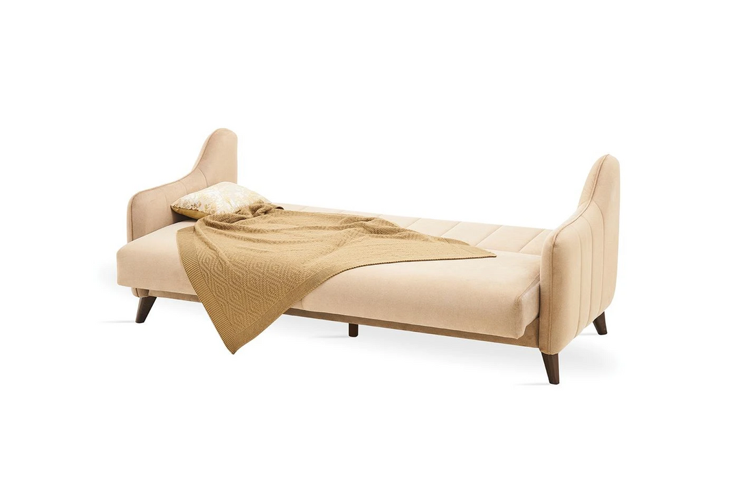 Light Brown Velvet Fabia 3-Seater Sofa Bed with Storage