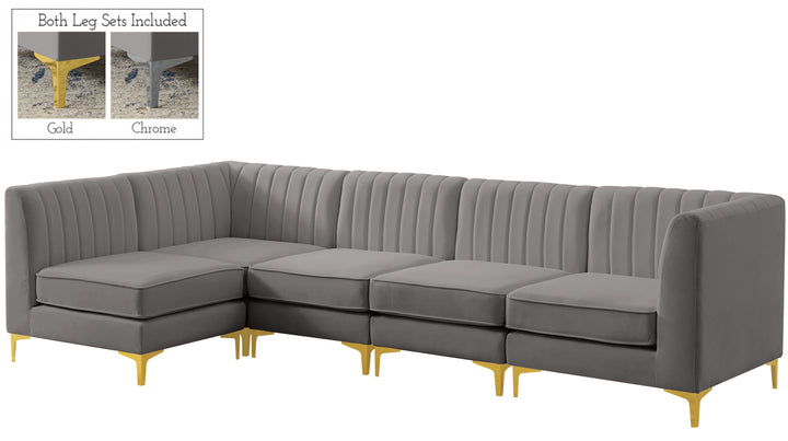 Alina - Modular Sectional 5 Piece - Grey - Fabric