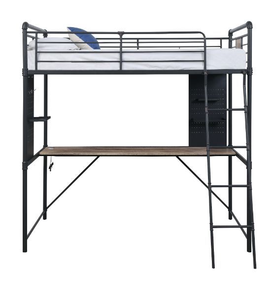 Cordelia - Twin Loft Bed - Antique Oak, Sandy Black & Dark Bronze Hand-Brushed Finish - 78"