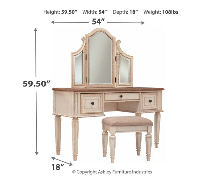 Realyn - White / Brown / Beige - Vanity/Mirror/Stool (Set of 3)