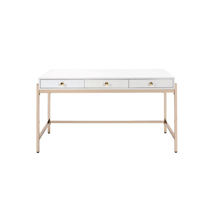 Ottey - Desk - White High Gloss & Gold - 31"