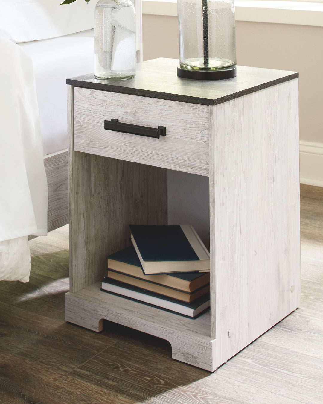 Shawburn - Whitewash / Charcoal Gray - One Drawer Night Stand