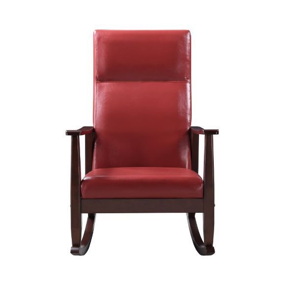 Raina - Rocking Chair - Red PU & Espresso Finish