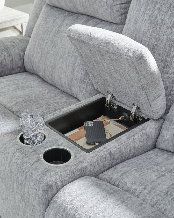 Buntington - Pewter - Dbl Reclining Loveseat with Console