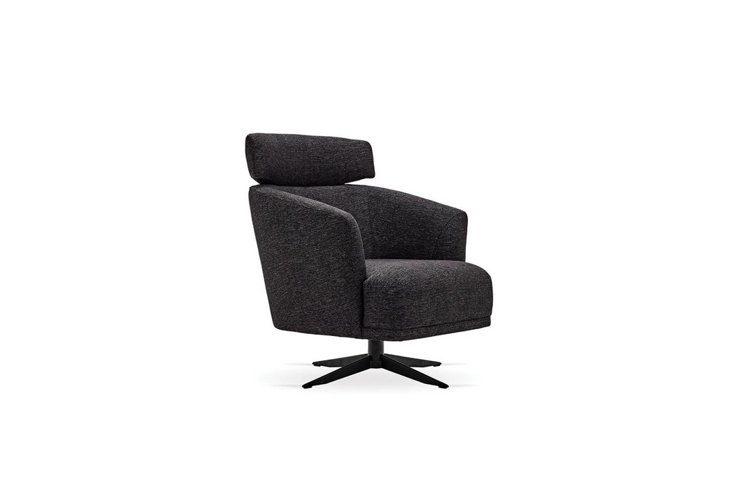 Sirona Swivel Armchair w/ Headrest, Linen (Black)