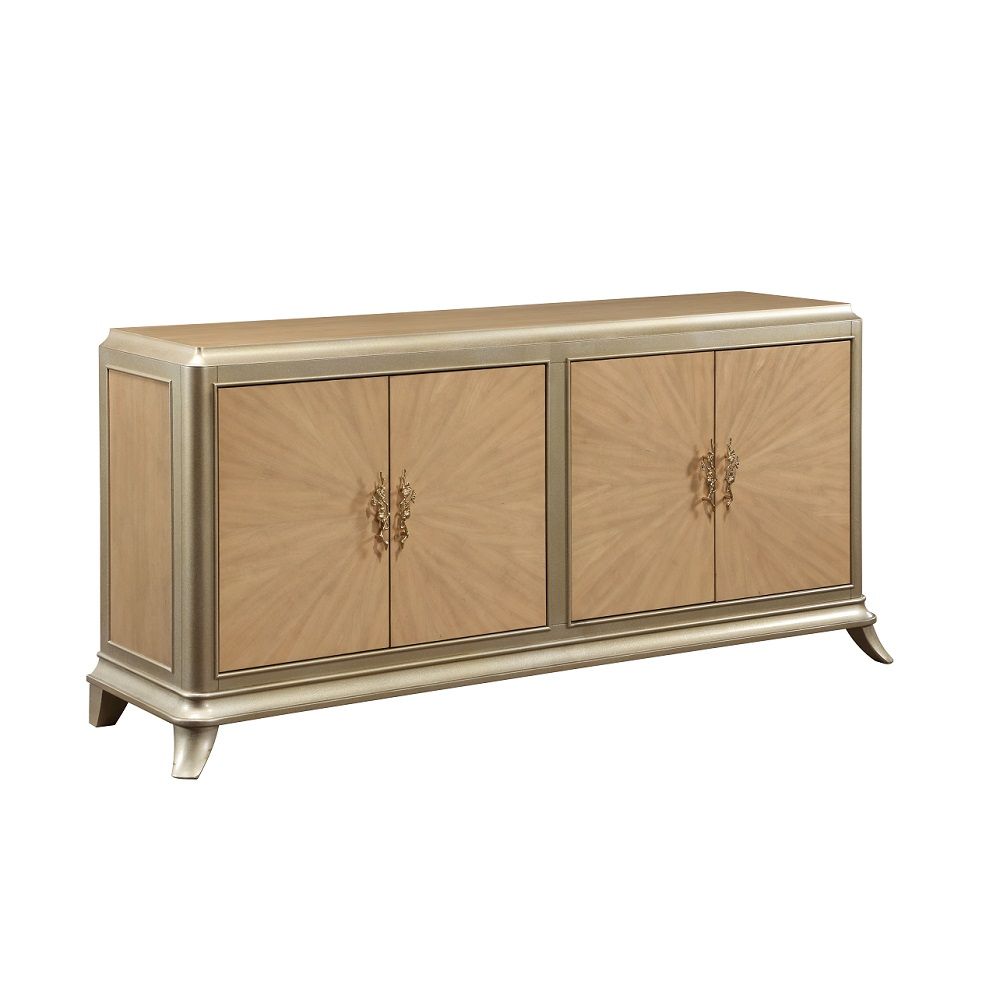 Dodie - Console Cabinet - Natural Oak Sunburst Pattern & Taupe Champaign