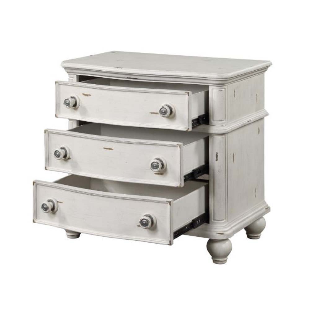 Jaqueline - Nightstand - Light Gray Linen & Antique White Finish