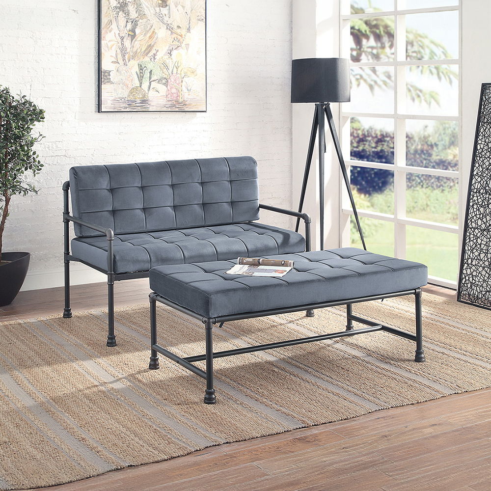 Brantley - Loveseat - Gray Velvet & Sandy Gray Finish