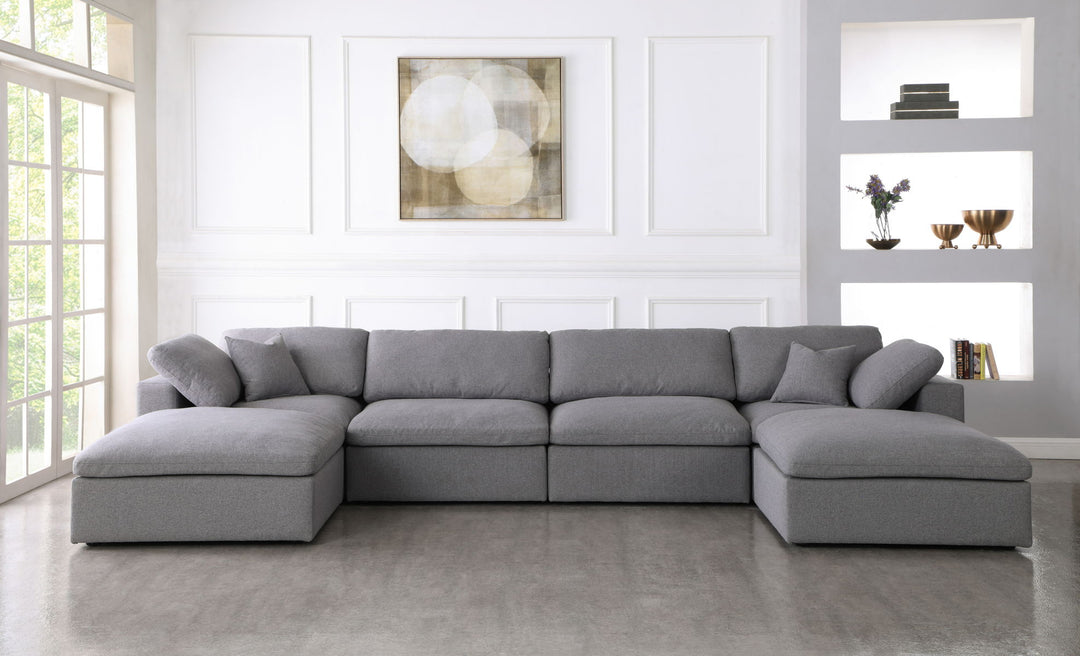 Serene - Linen Textured Fabric Deluxe Comfort Modular Sectional 6 Piece - Grey