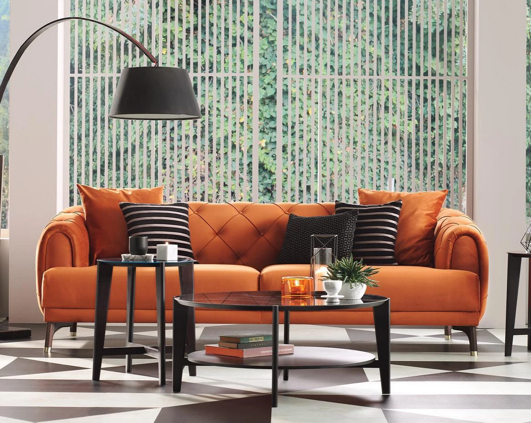 Orange Velvet Navona 3-Seater Sofa