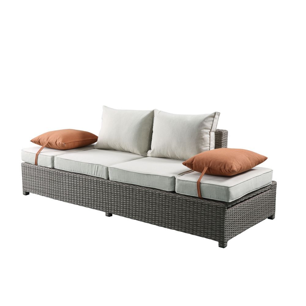 Salena - Patio Sofa & Ottoman - Beige Fabric & Gray Wicker - 26"