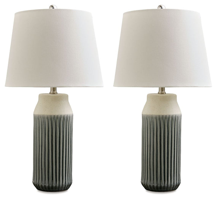 Afener - Blue / Beige - Ceramic Table Lamp (Set of 2)