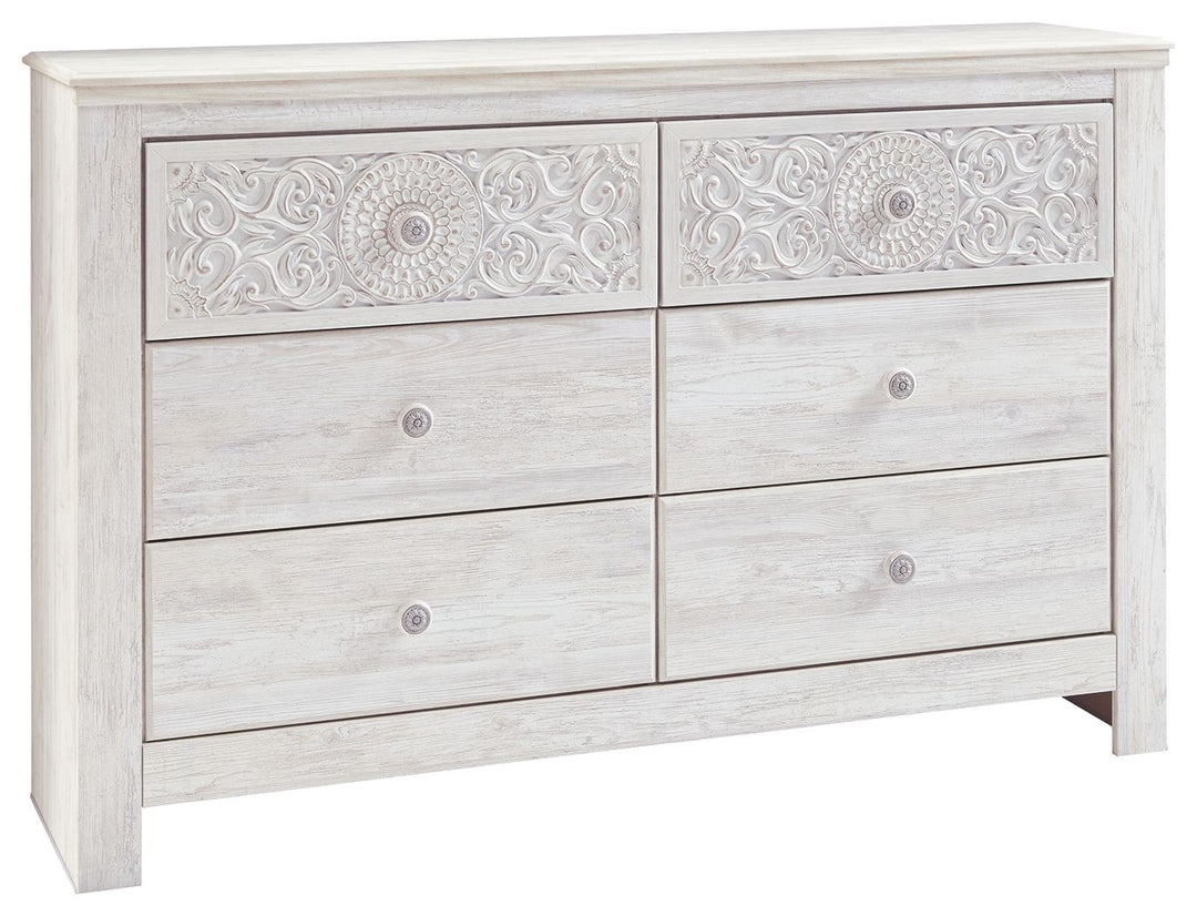 Paxberry - Whitewash - Dresser, Mirror - Medallion Drawer Pulls