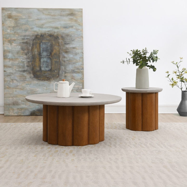 Evelyn - End Table - Faux Concrete Top & Walnut  Finish