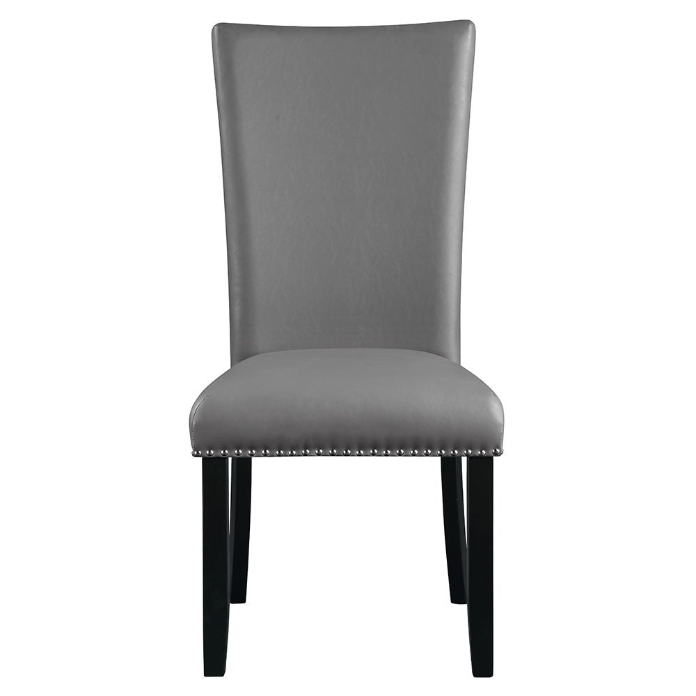 Caralin - Side Chair (Set of 2) - Gray Synthetic Leather & Black Finish