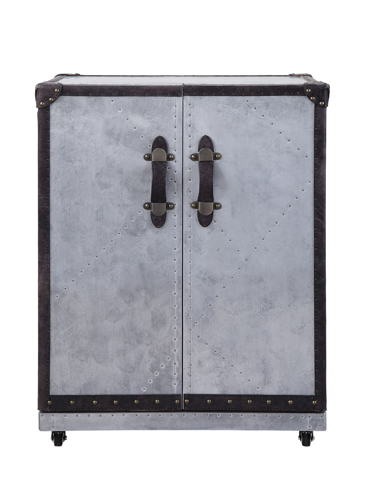 Brancaster - Wine Cabinet - Antique Ebony Top Grain Leather & Aluminum