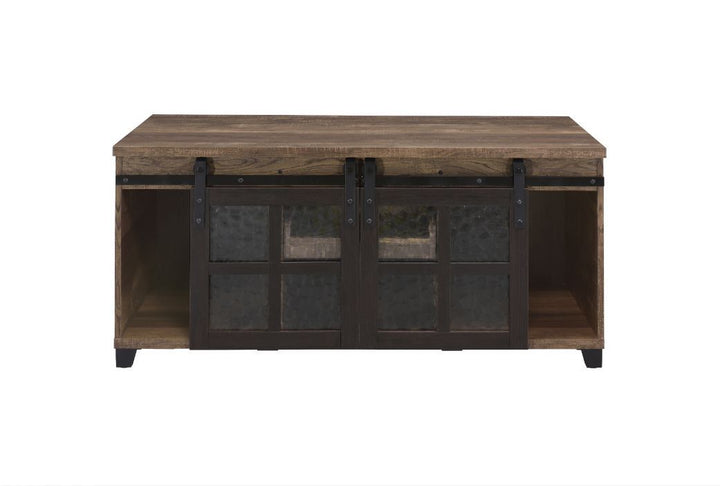 Nineel - Coffee Table - Obscure Glass, Rustic Oak & Black Finish