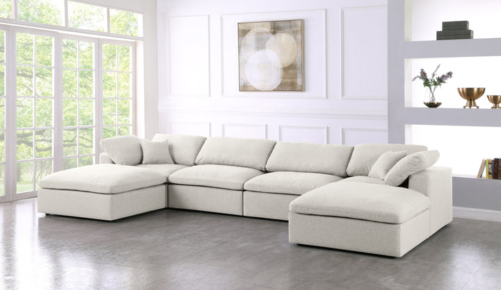 Serene - Linen Textured Fabric Deluxe Comfort Modular Sectional 6 Piece - Cream - Fabric - Modern & Contemporary