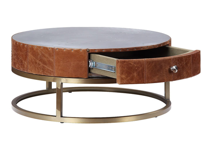 Tamas - Coffee Table - Aluminum & Cocoa Top Grain Leather - 13"