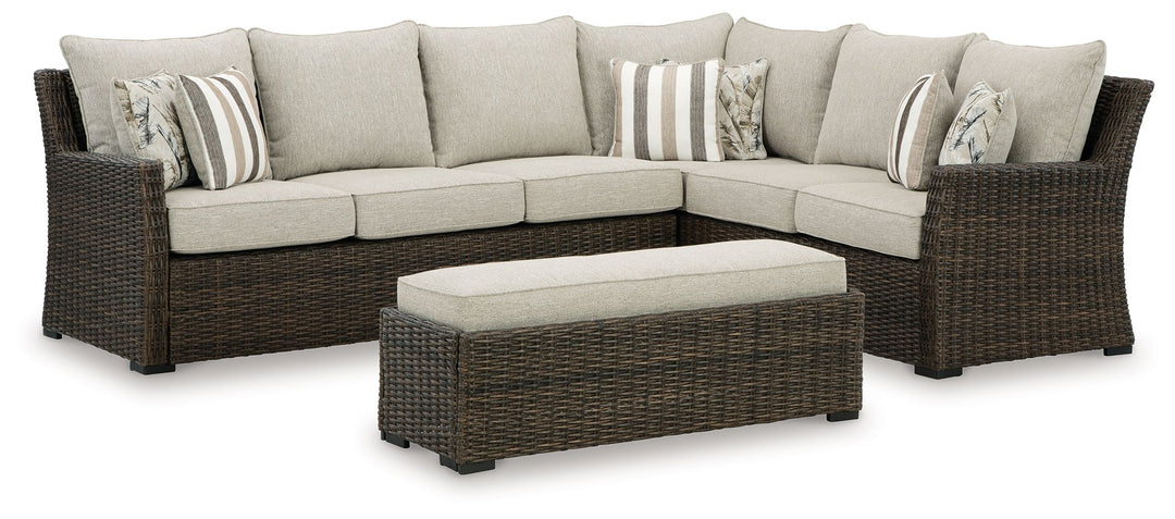 Brook Ranch - Brown - Sofa Sectional, Bench With Cushion (Set of 3)