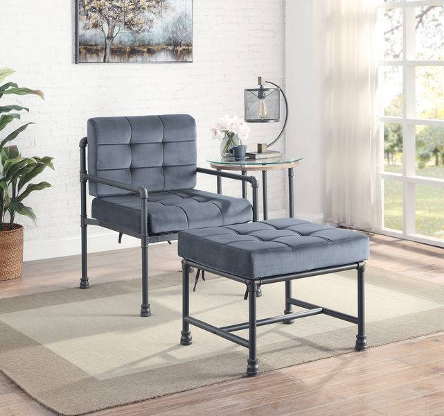 Brantley - Ottoman - Gray Velvet & Sandy Gray Finish