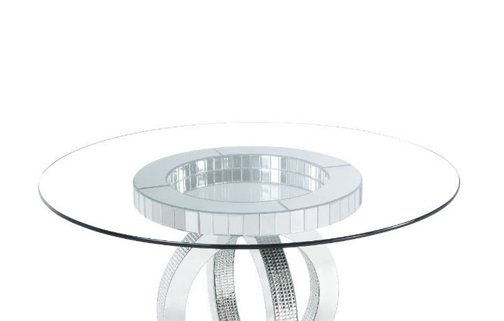 Ornat - Dining Table - Clear Glass, Mirrored & Faux Diamonds - 30"