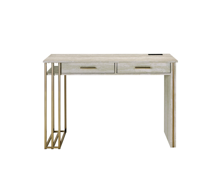 Tyeid - Vanity Desk - Antique White & Gold Finish