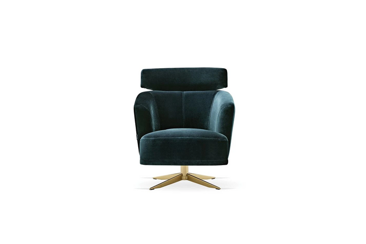 Sirona Swivel Armchair w/ Headrest, Velvet (Petrol)