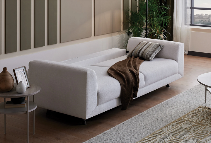 White Boucle Basel 3-Seater Sofa Bed