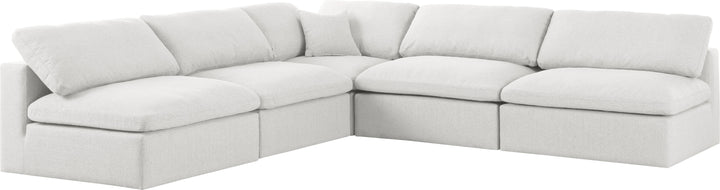 Serene - Linen Textured Fabric Deluxe Comfort 5 Piece Modular Sectional - Cream - Fabric