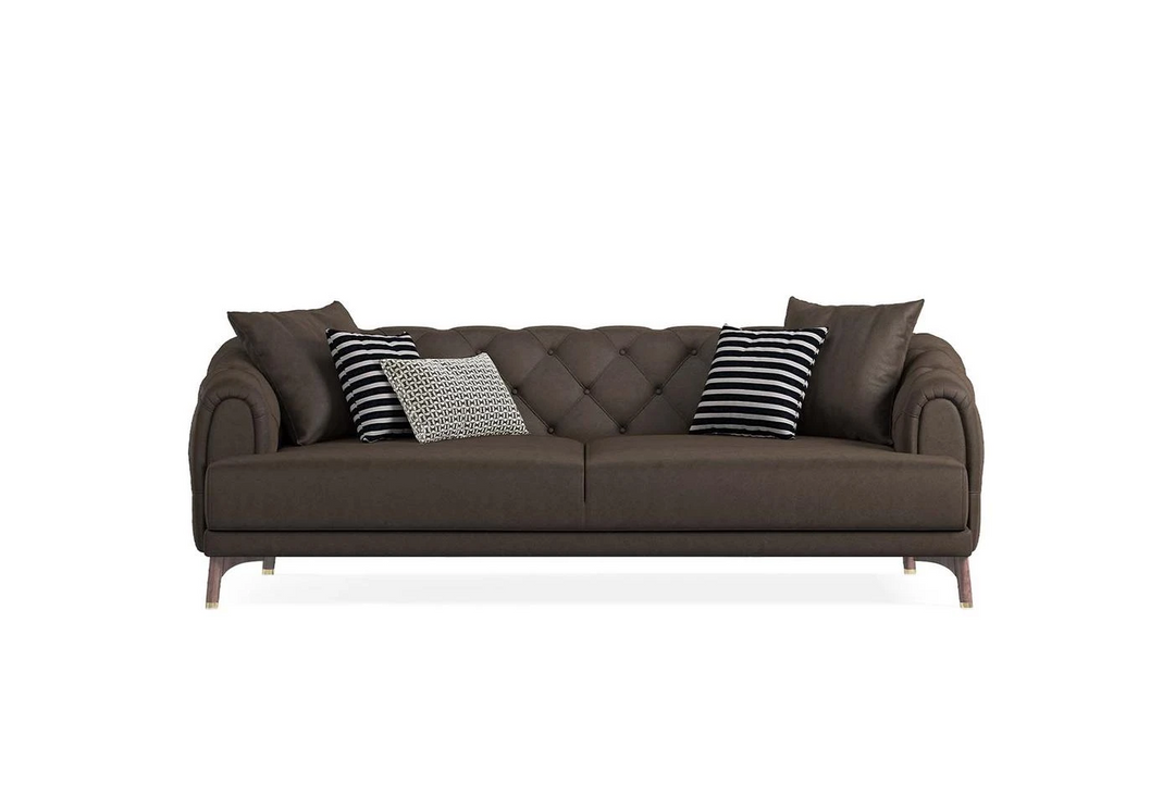 Brown Faux Leather Navona 3-Seater Sofa