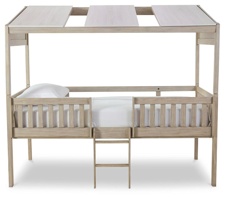 Wrenalyn - White / Brown / Beige - Twin Loft Bed with Roof Panels