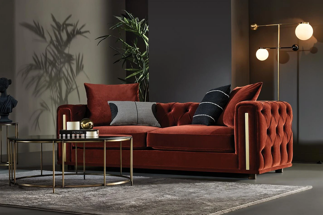 Sirona 3-Seater Sofa, Velvet (Brick Red)