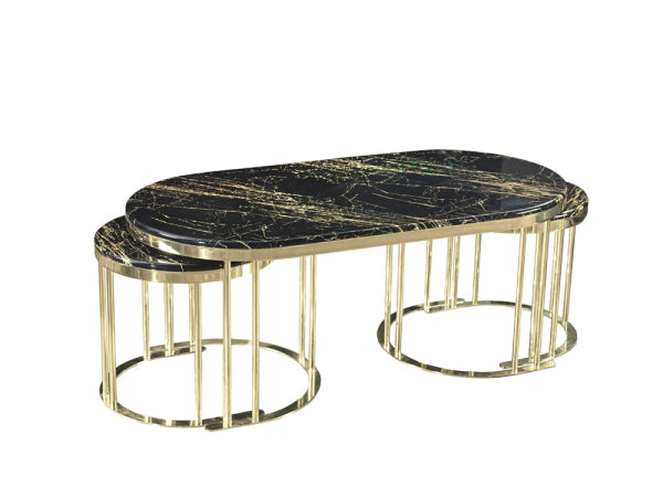 2 In 1 Coffee Table Gold Legs - Black Top